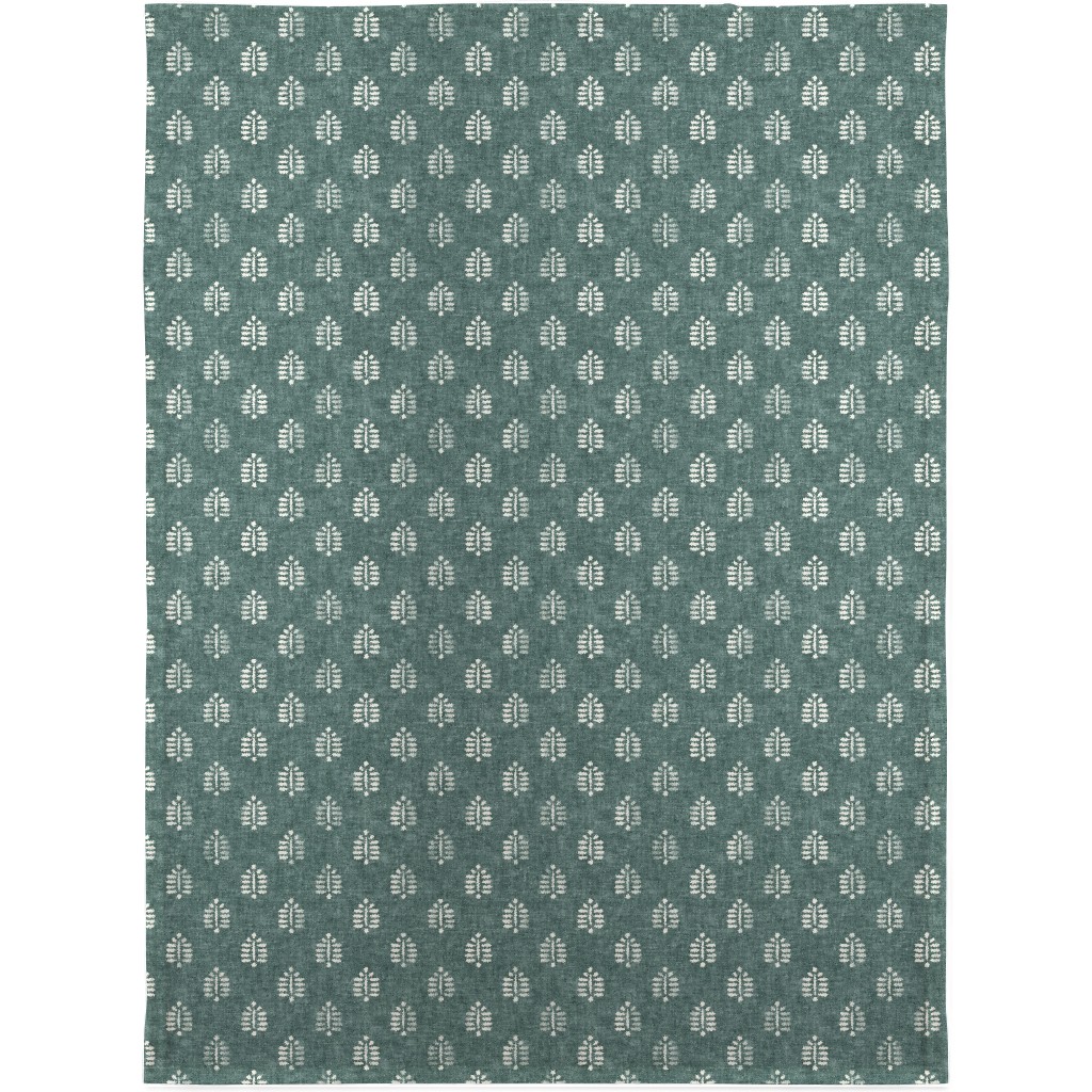 Block Print Fern on Dark Jade Blanket, Fleece, 30x40, Green, Classic Green