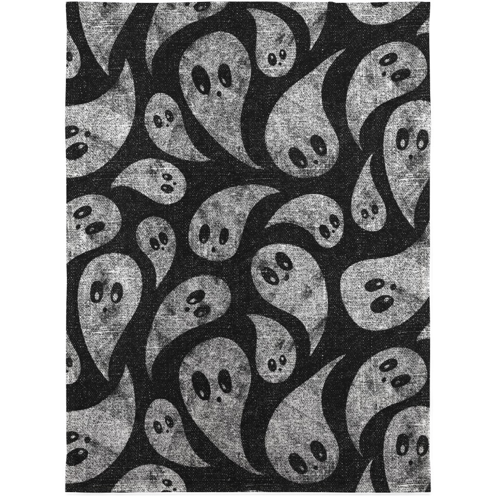 Spooky Ghosts - Black Blanket, Fleece, 30x40, Black, Black