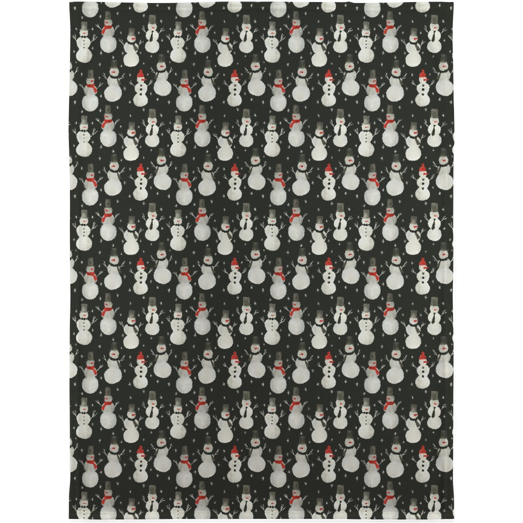 Watercolor Snowmen Blanket, Fleece, 30x40, Black