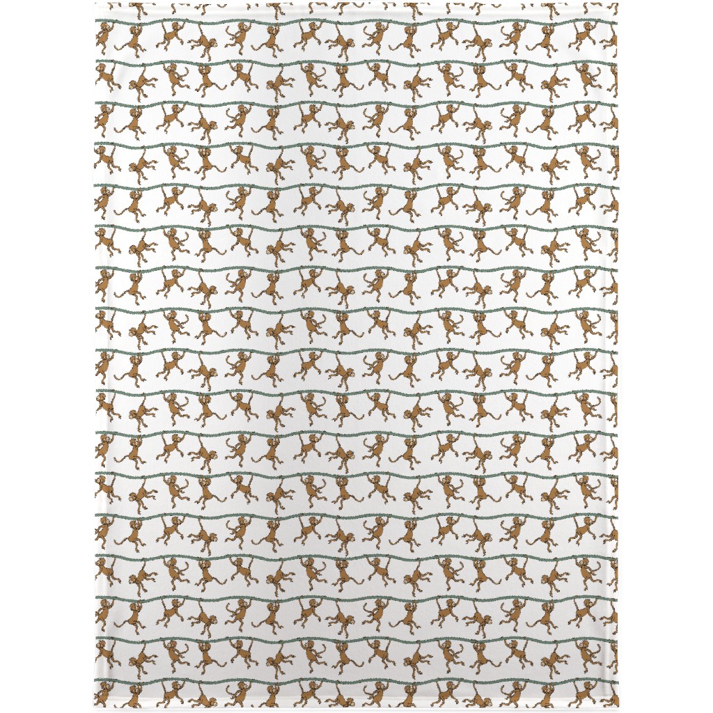 Swinging Monkeys Blanket, Fleece, 30x40, White, White