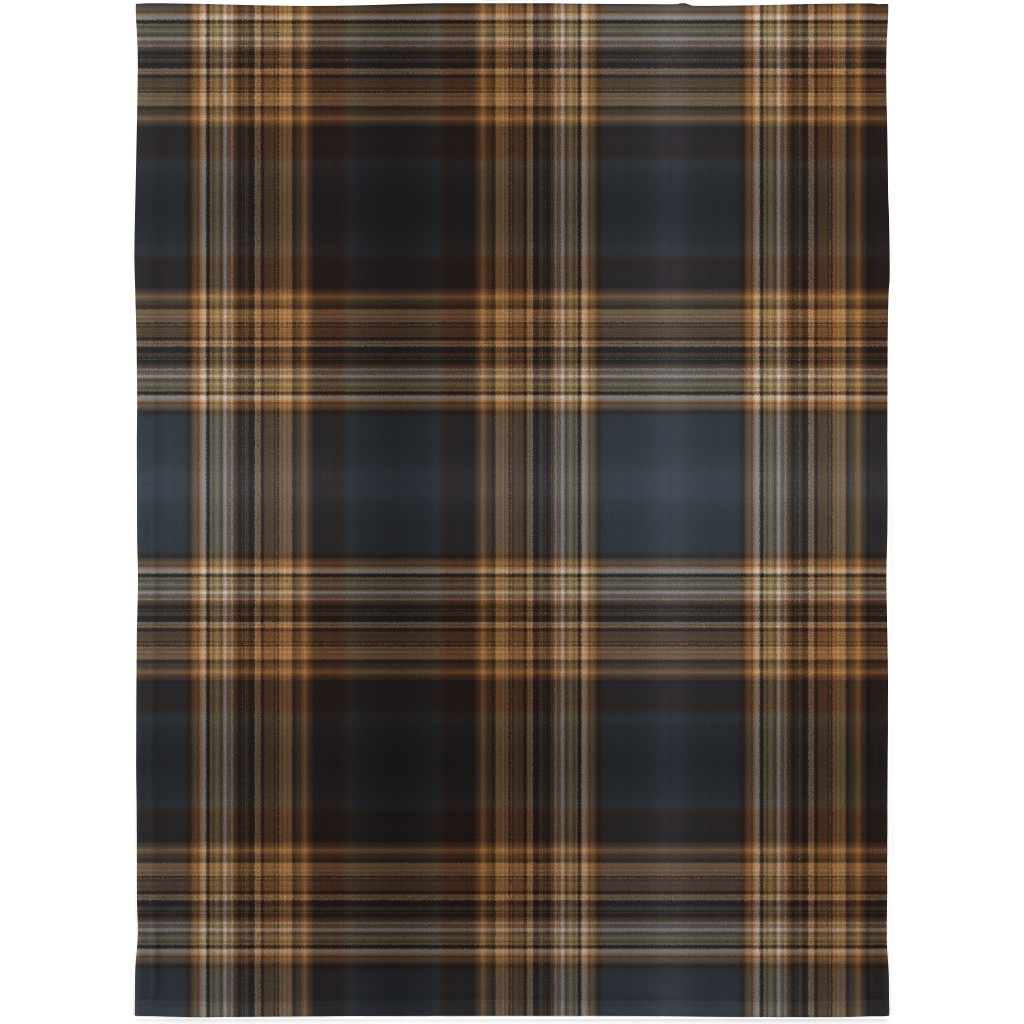 Fine Line Plaid - Dark Blue and Brown Blanket, Fleece, 30x40, Brown