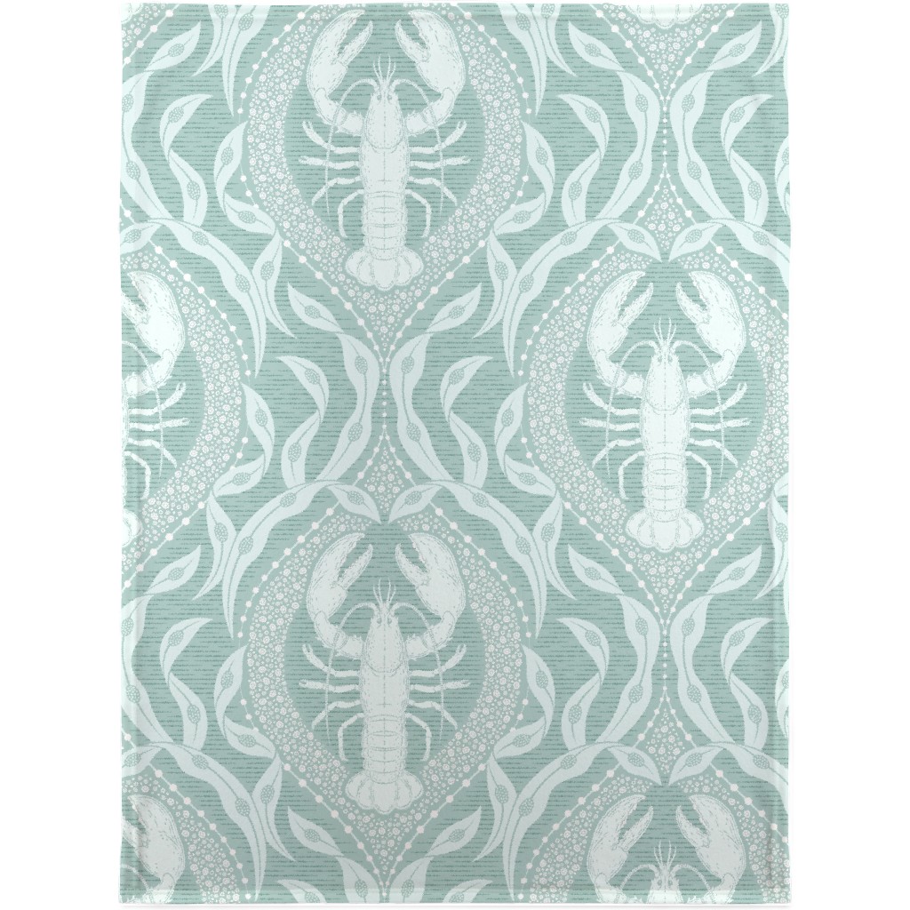 Lobster and Seaweed Nautical Damask Blanket, Fleece, 30x40, Green