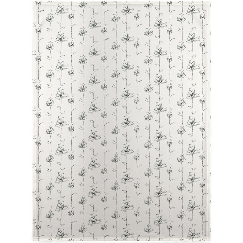 One Line Floral - Light Blanket, Fleece, 30x40, White, White