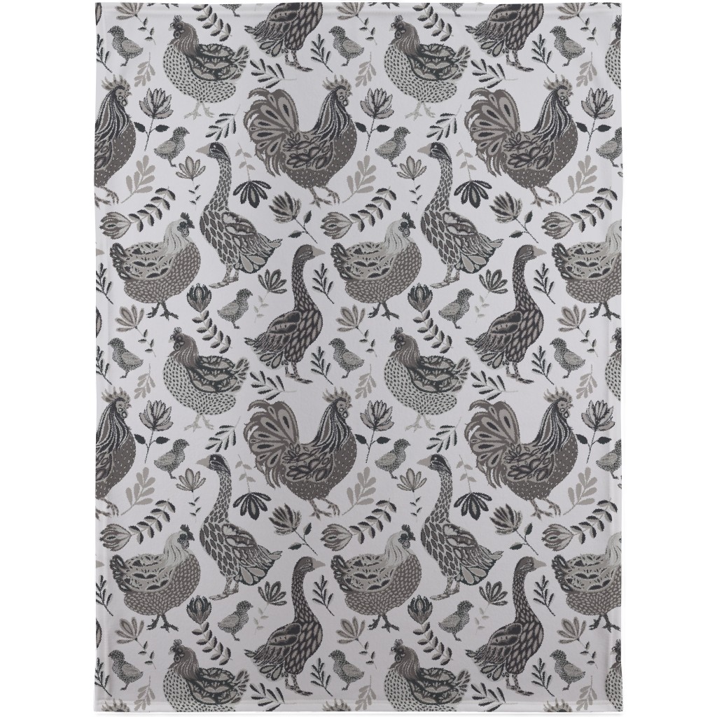 French Farm Birds - Greyscale Blanket, Fleece, 30x40, Gray, Gray