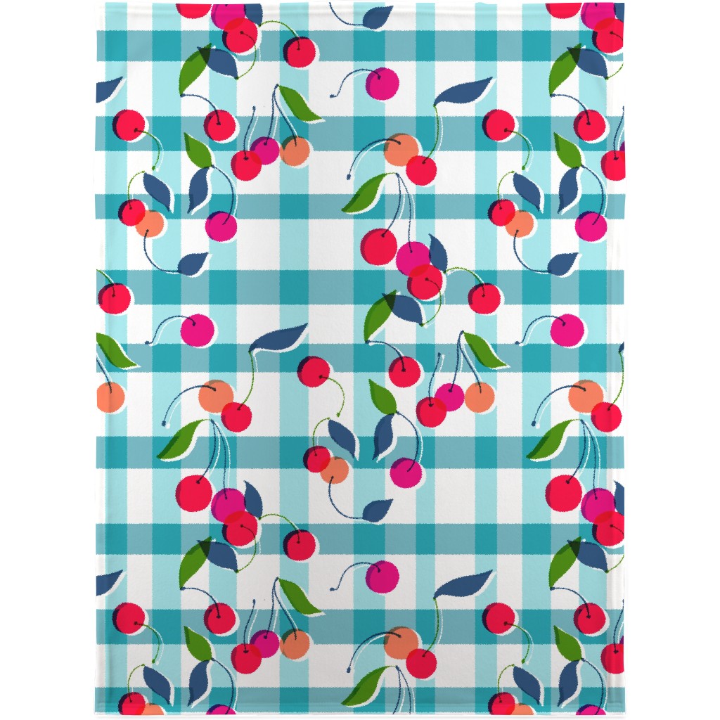 Gingham Cherry - Blue Blanket, Fleece, 30x40, Blue, True Blue