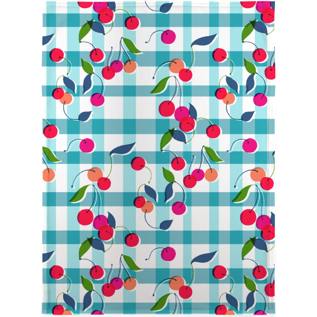 Gingham Cherry - Blue Blanket, Fleece, 30x40, Blue