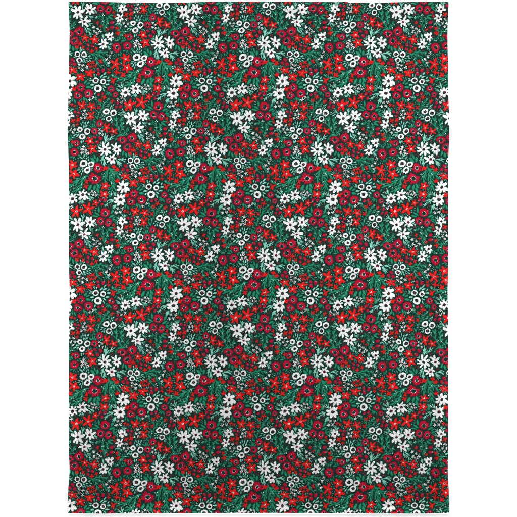 Rustic Floral - Holiday Red and Green Blanket, Fleece, 30x40, Green, Classic Green