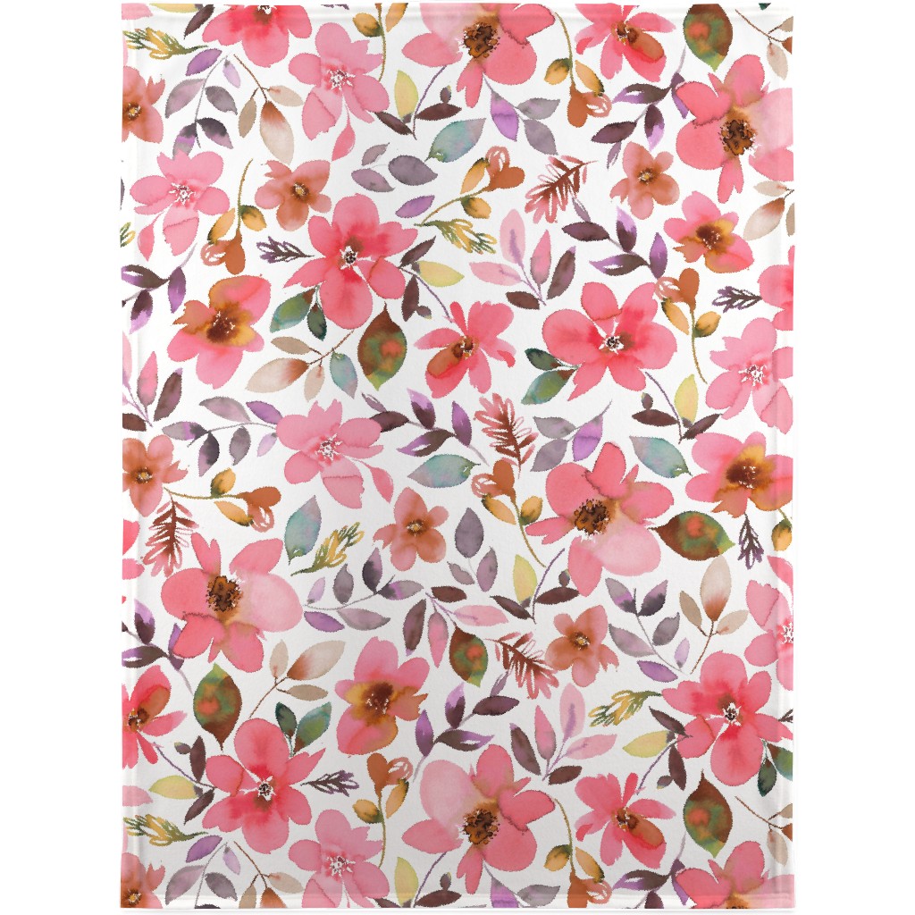 Summery Watercolor Flowers - Coral Pink Blanket, Fleece, 30x40, Pink, Bright Pink