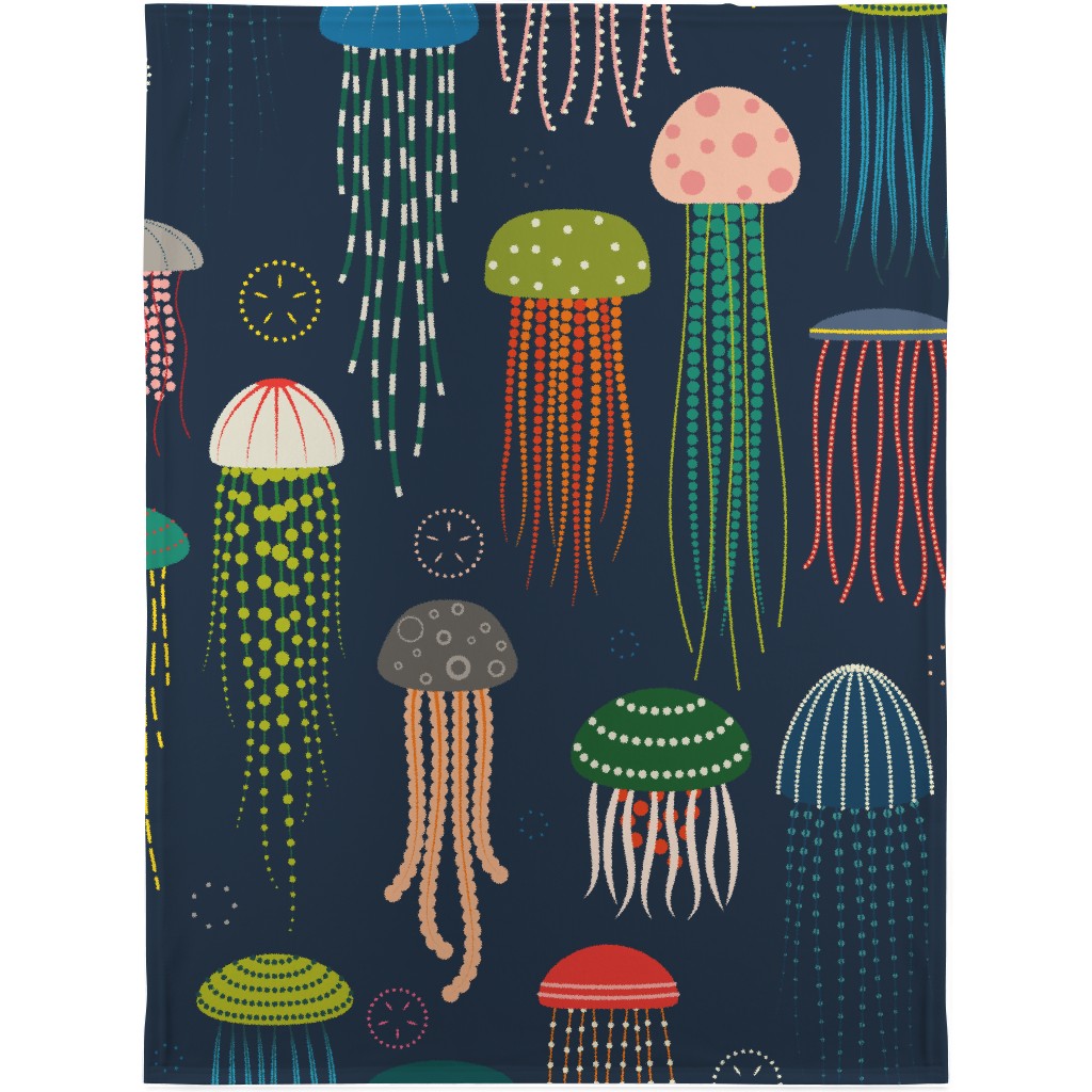 Just Jellies - Multi on Navy Blanket, Fleece, 30x40, Multicolor