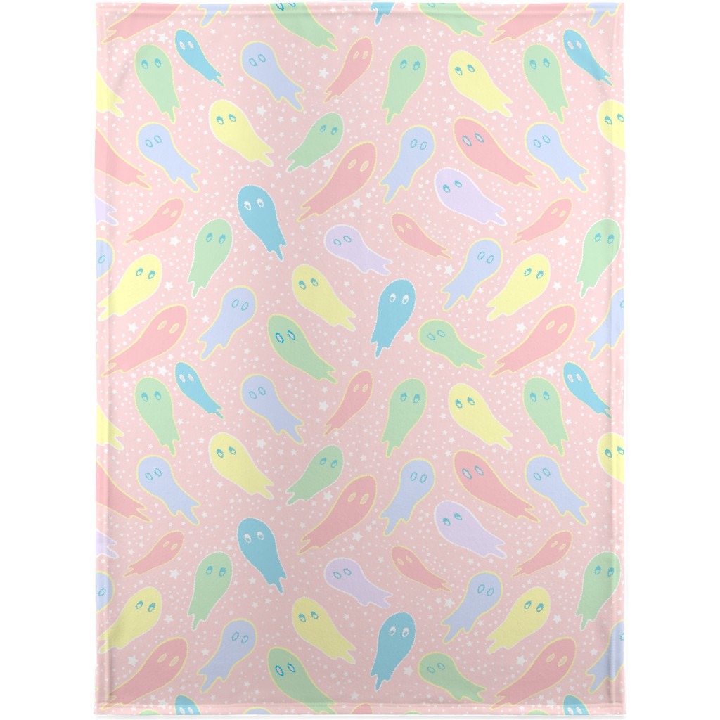 Pastel Ghosts on Pink Blanket, Fleece, 30x40, Multicolor