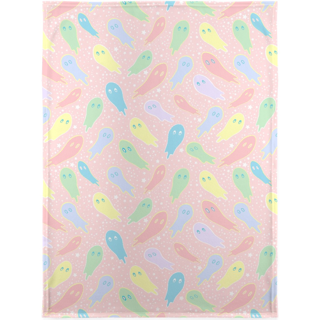 Pastel Ghosts on Pink Blanket, Fleece, 30x40, Multicolor