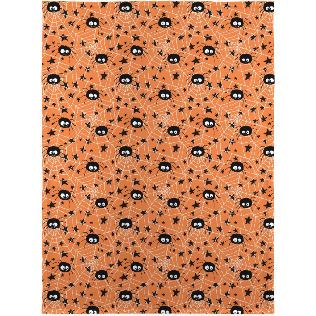 Cute Hand-Drawn Spider Halloween - Orange Blanket, Fleece, 30x40, Orange