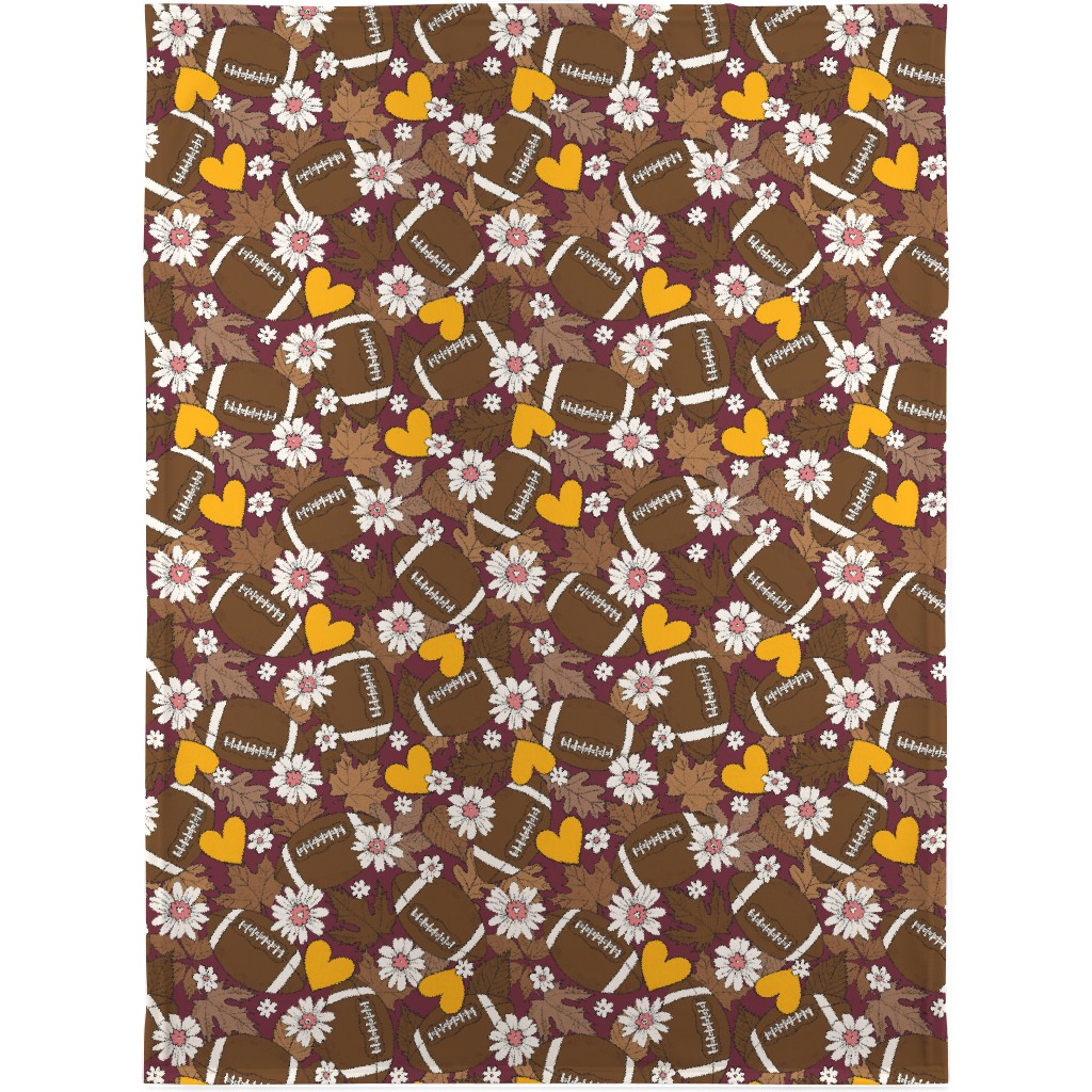 Football Fall and Florals Blanket, Fleece, 30x40, Brown