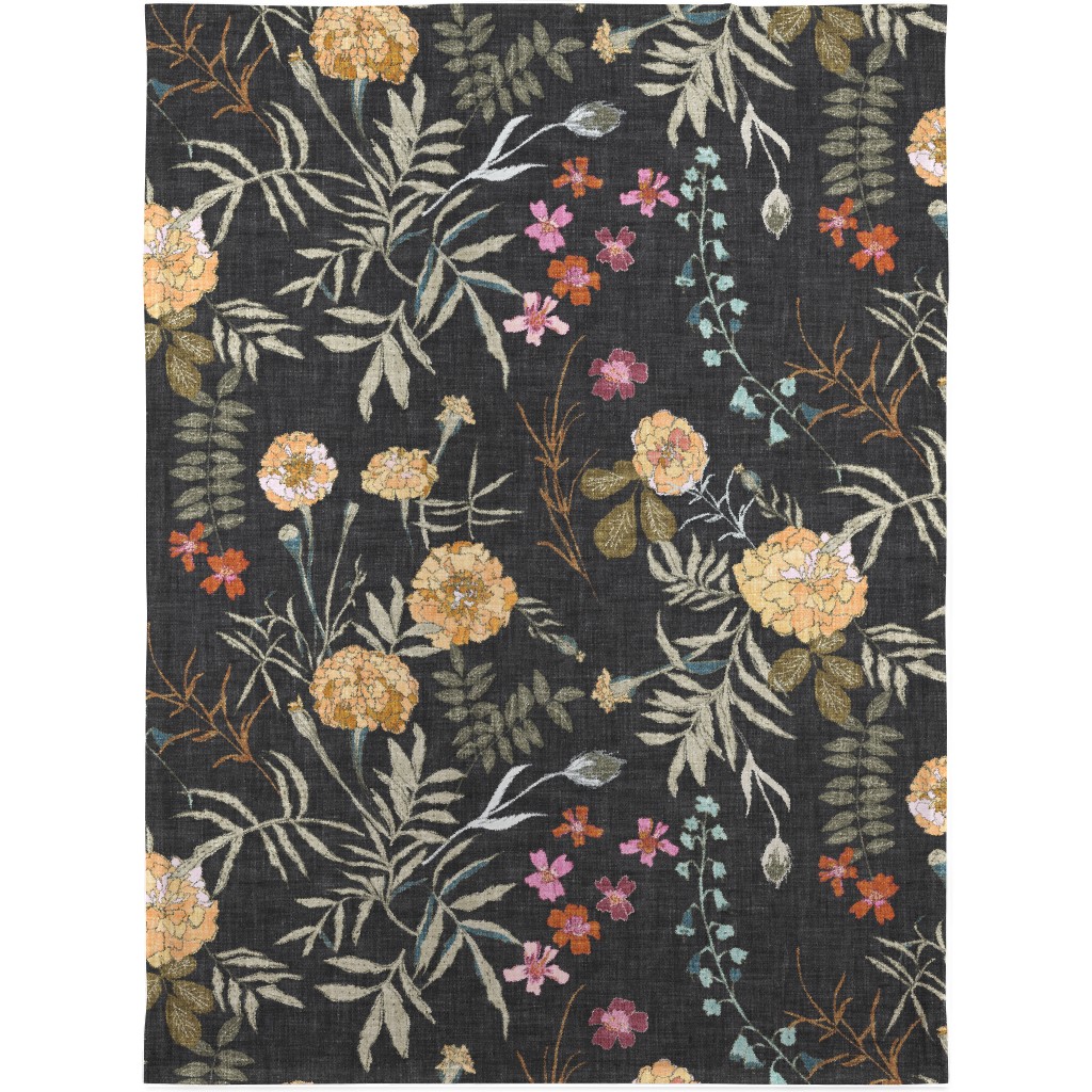 Marigold Love - Black Blanket, Fleece, 30x40, Black, Black