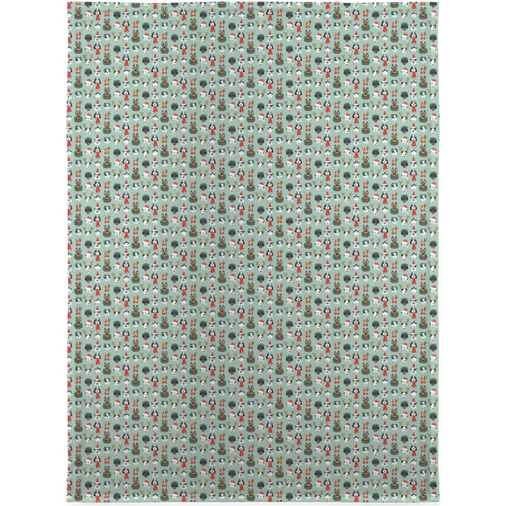 Christmas Holiday Puppy Dogs - Green Blanket, Fleece, 30x40, Green