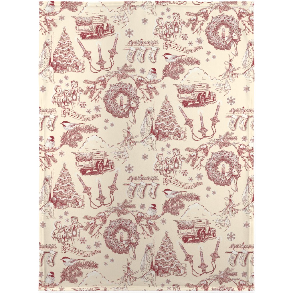 Holiday Traditions Toile - Red on Cream Blanket, Fleece, 30x40, Red, Red