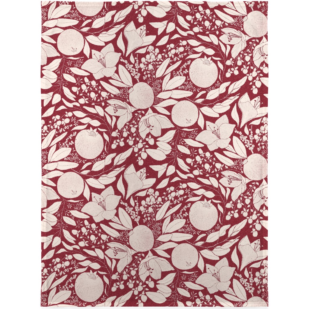 Winter Florals - Burgundy Blanket, Fleece, 30x40, Red