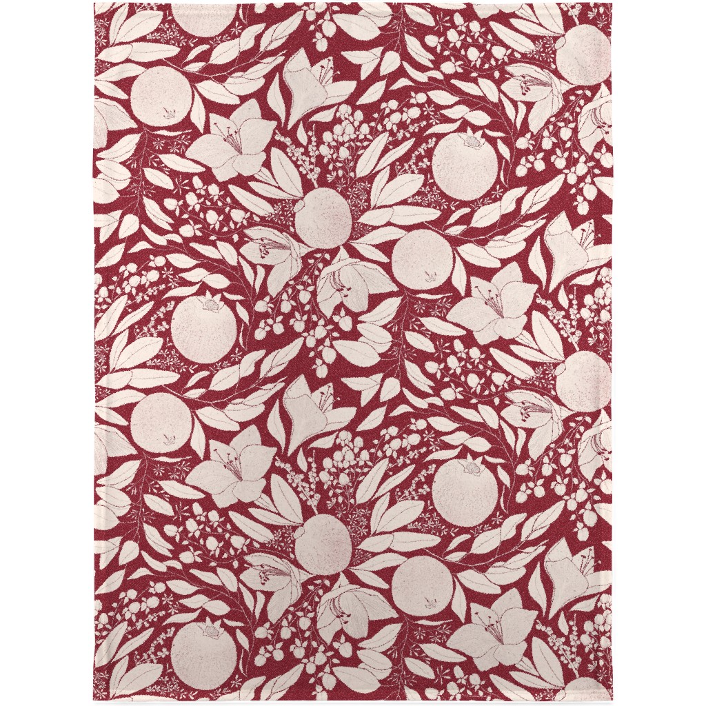 Winter Florals - Burgundy Blanket, Fleece, 30x40, Red, Red