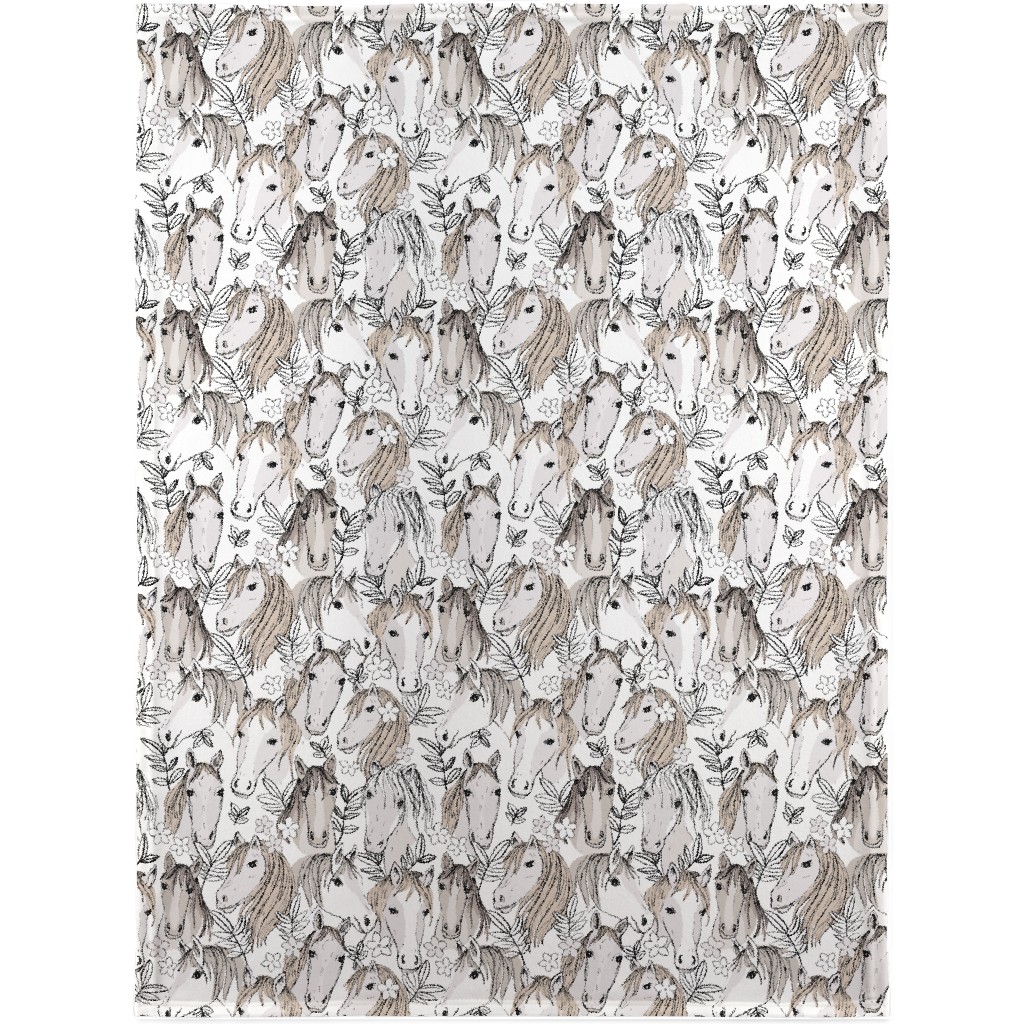 Wild Horses Blanket, Fleece, 30x40, White