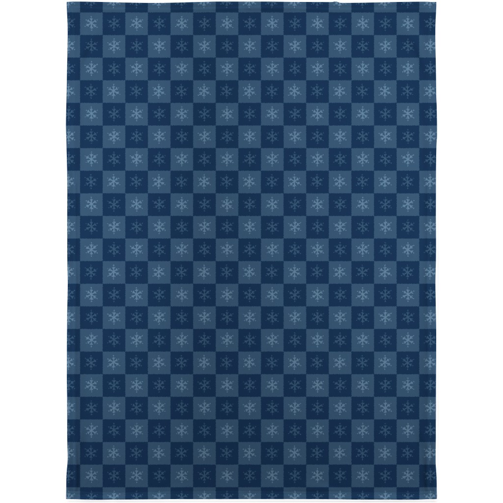 Scandi Cozy Winter Checkered Blue Snowflake Blanket, Fleece, 30x40, Blue