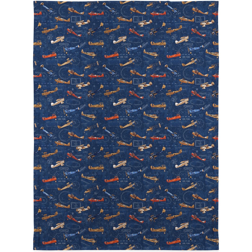Vintage Airplanes - Blue Blanket, Fleece, 30x40, Blue