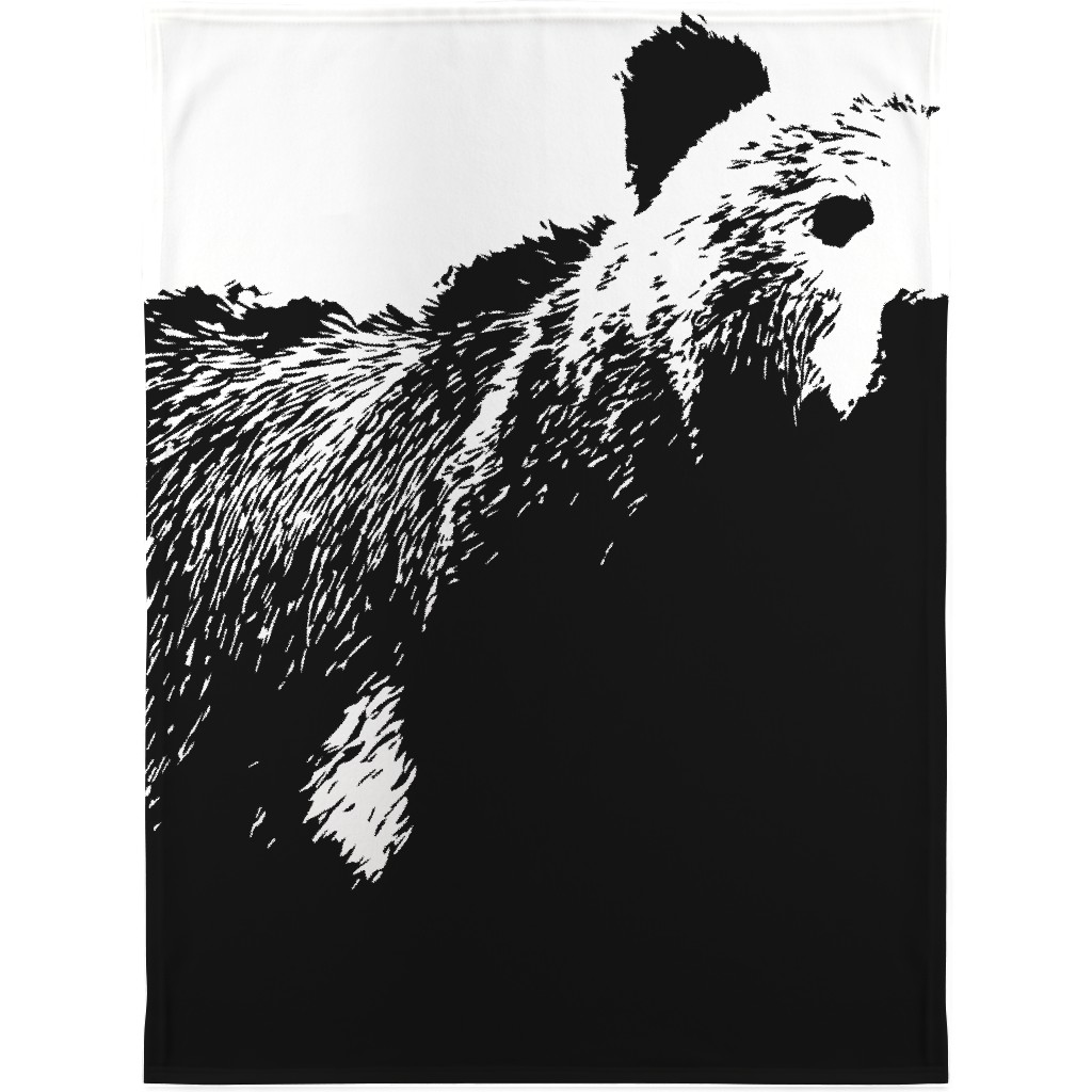Bear - Black and White Blanket, Fleece, 30x40, Black, Black