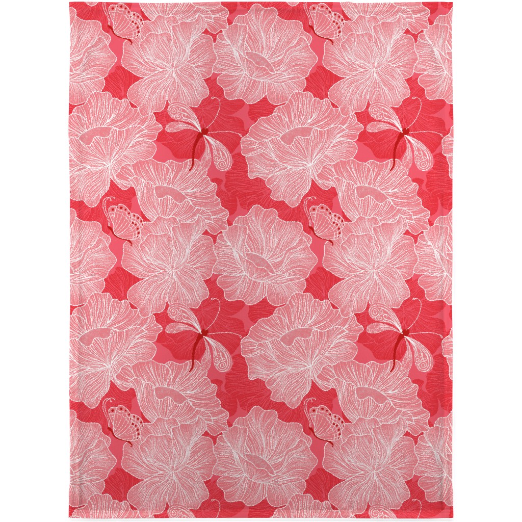 Floral & Butterflies on Scarlet Blanket, Fleece, 30x40, Pink