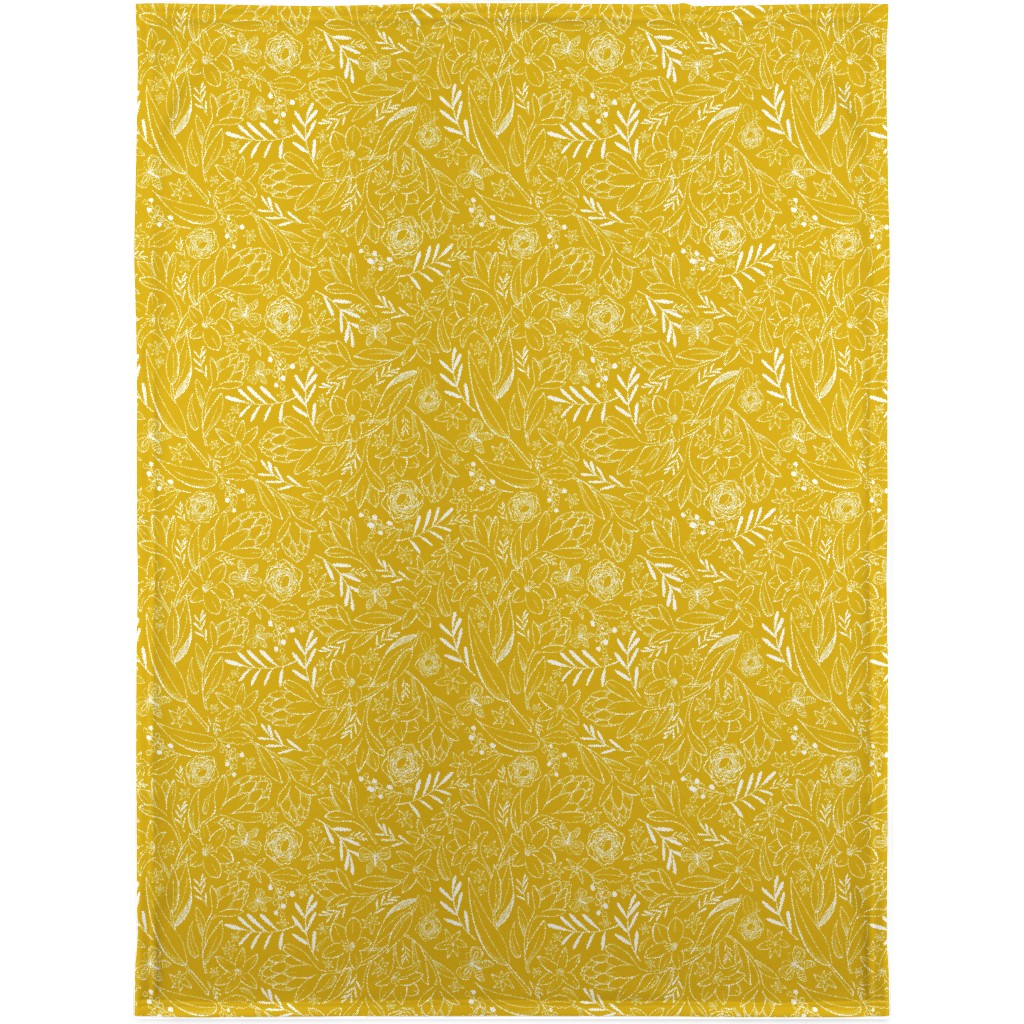 Botanical Floral Sketchbook - Yellow Blanket, Fleece, 30x40, Yellow, Classic Yellow