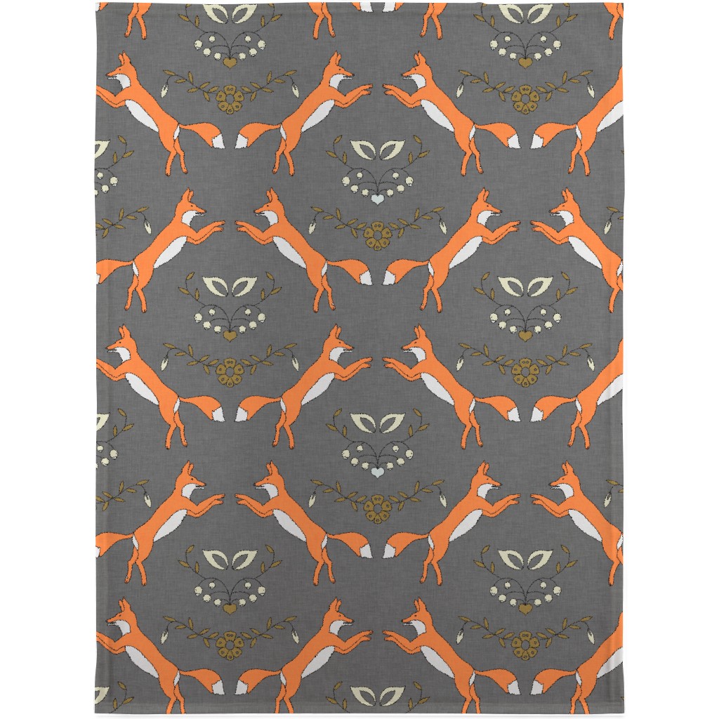 Foxen - Gray and Orange Blanket, Fleece, 30x40, Gray, Gray