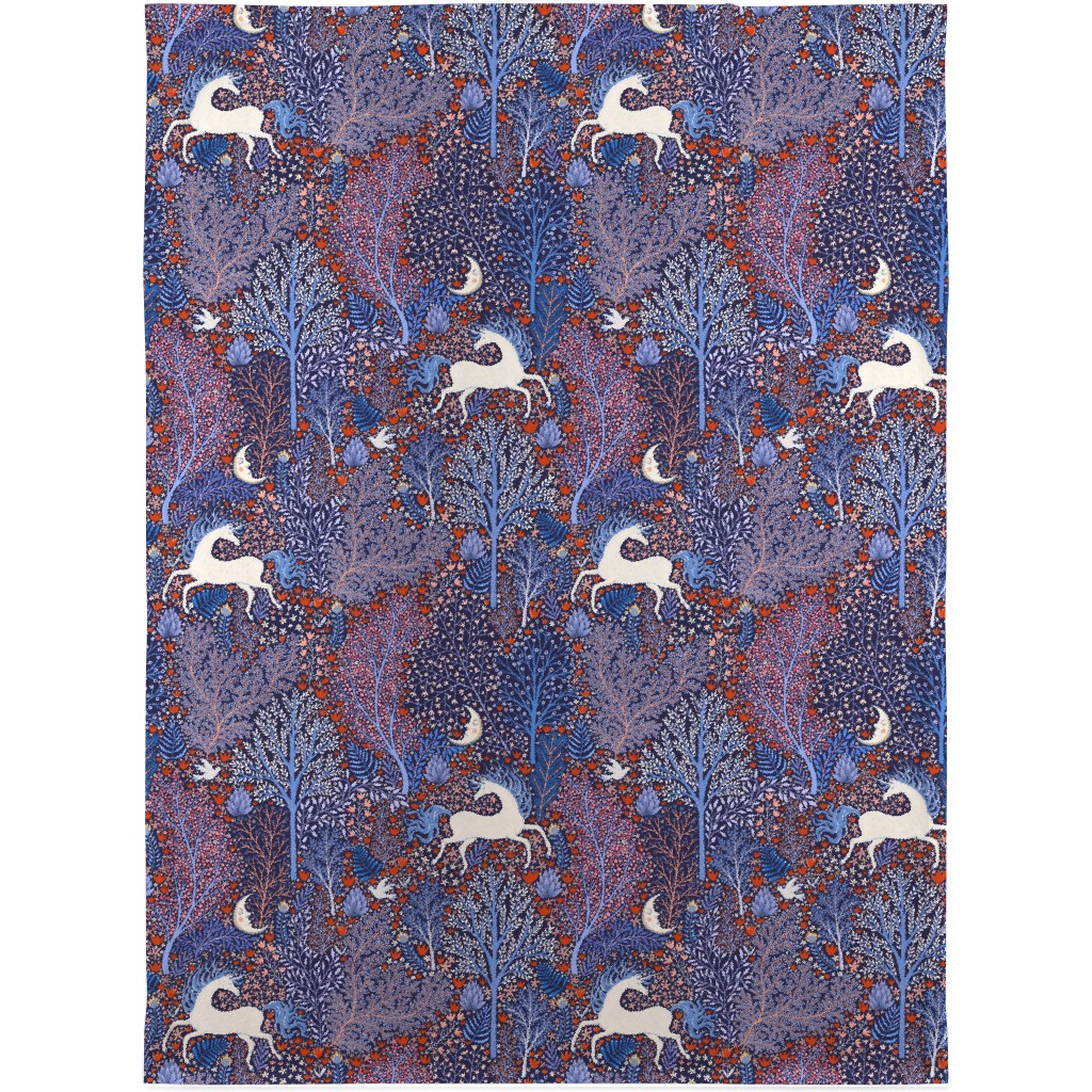 Unicorn in Nocturnal Forest - Purple Blanket, Fleece, 30x40, Purple