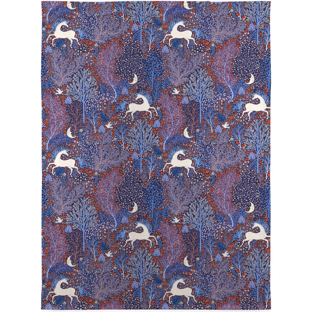 Unicorn in Nocturnal Forest - Purple Blanket, Fleece, 30x40, Purple, Purple