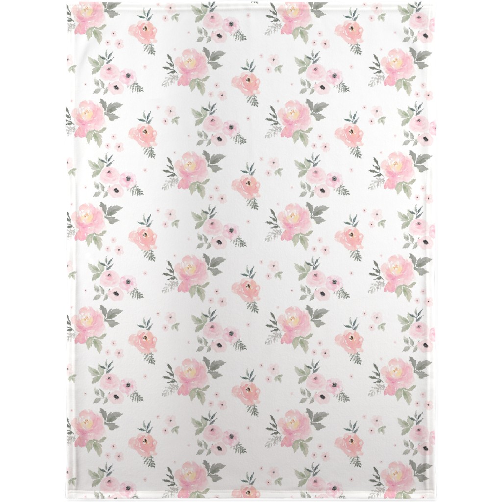 Sweet Blush Roses - Pink Blanket, Fleece, 30x40, Pink