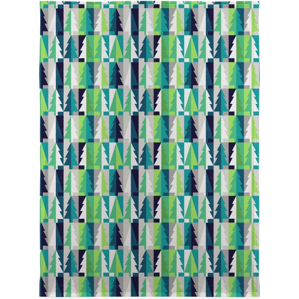 Winter Pine Tree Forest - Green Blanket, Fleece, 30x40, Green, Classic Green