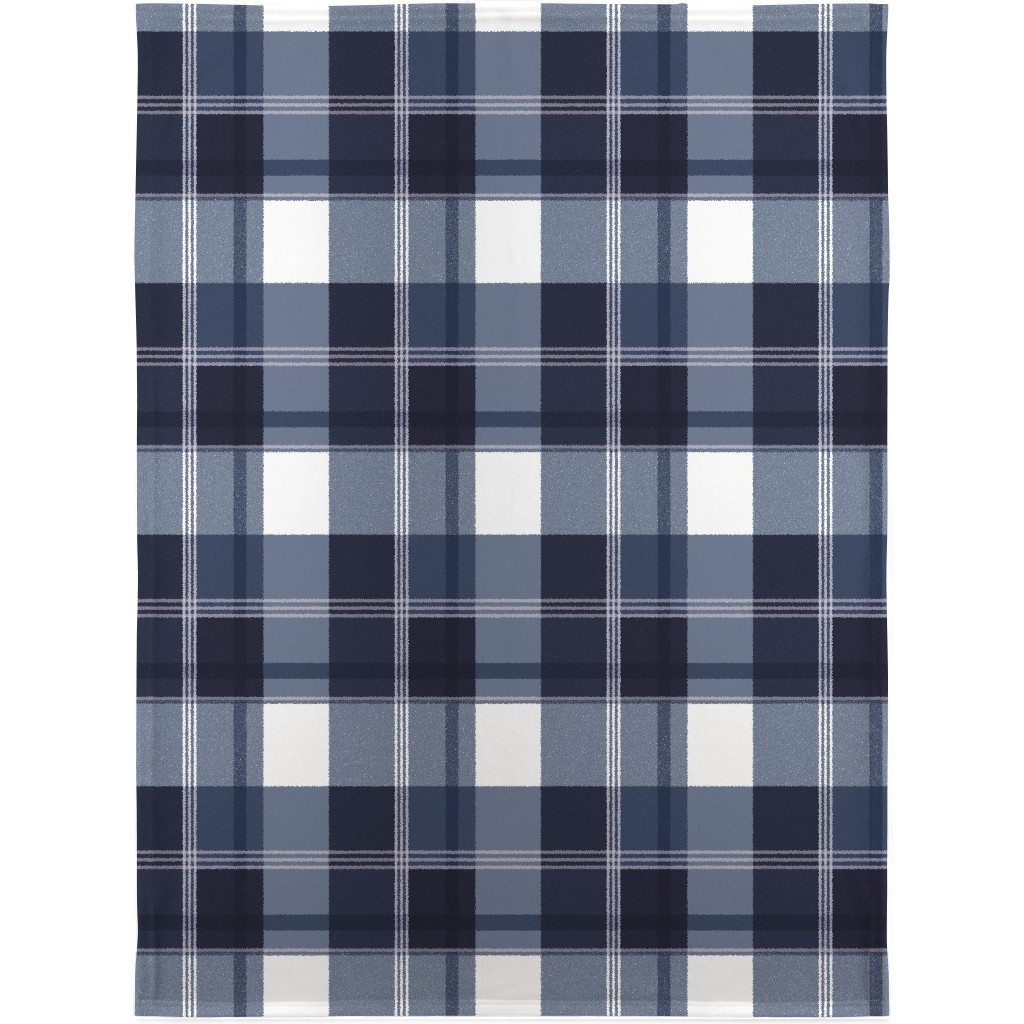 Navy Blue Plaid Blanket, Fleece, 30x40, Blue