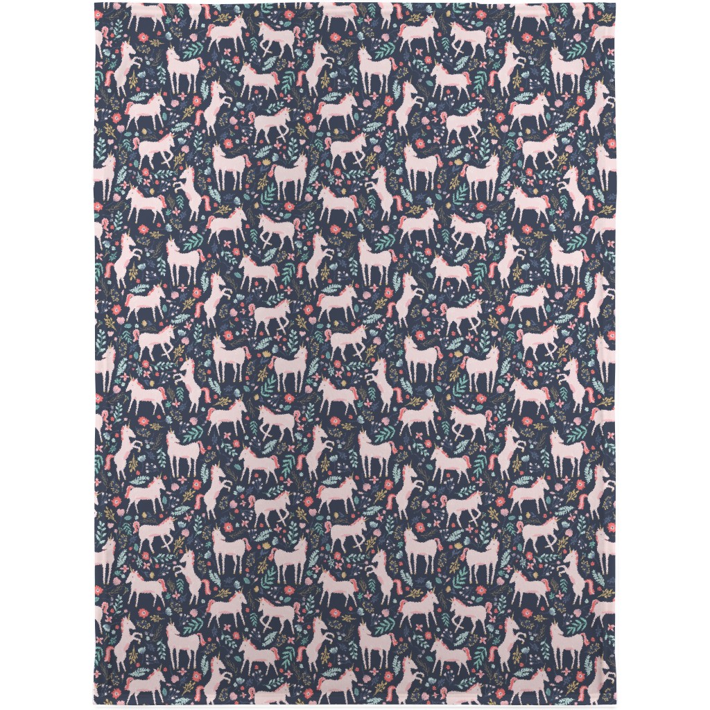 Unicorn Fields Blanket, Fleece, 30x40, Multicolor, Navy