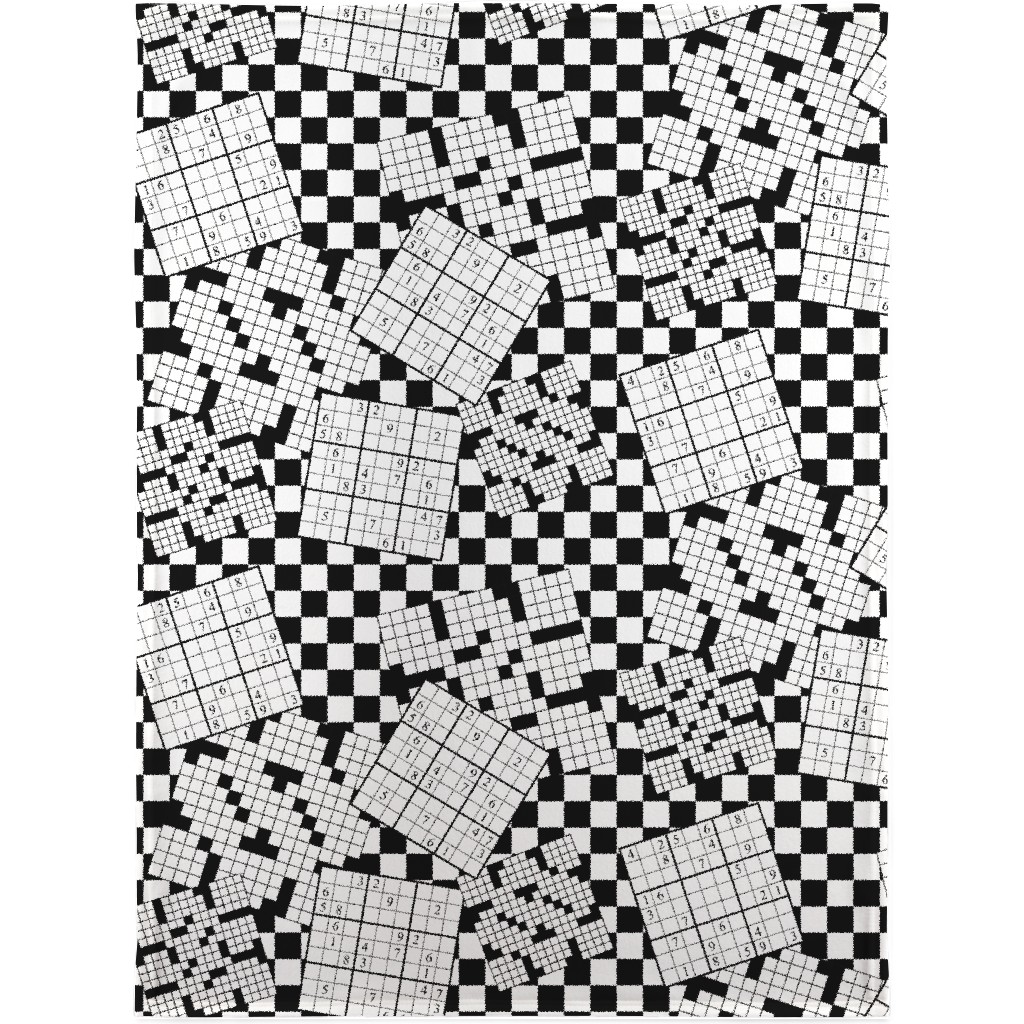 the Daily Puzzles - Black and White Blanket, Fleece, 30x40, Black, Black