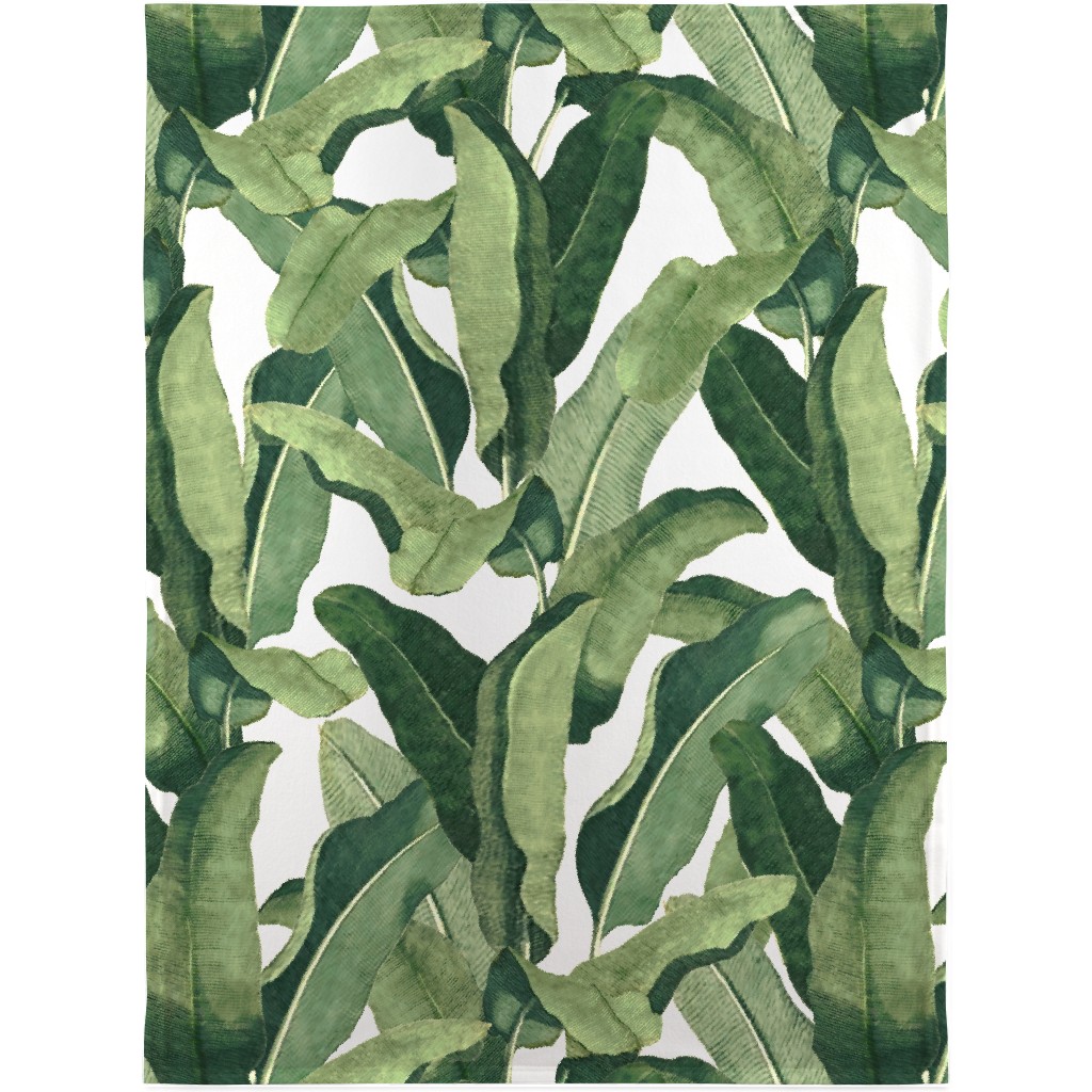 Tropical Leaves - Greens on White Blanket, Fleece, 30x40, Green