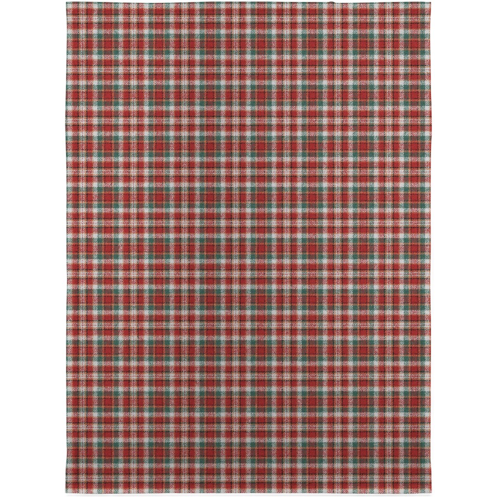 Fuzzy Look Christmas Plaid - Red and Green Blanket, Fleece, 30x40, Red