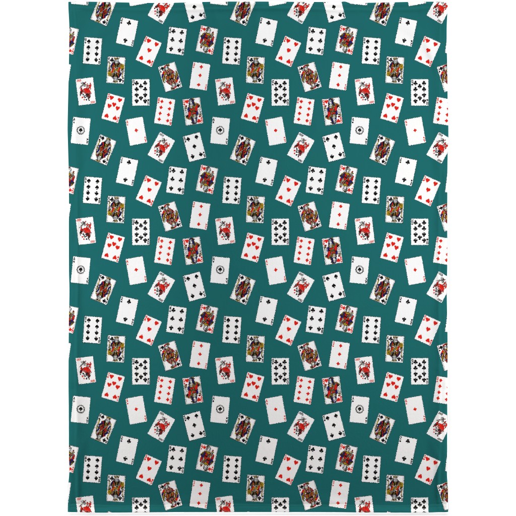 Scattered Playing Cards Blanket, Fleece, 30x40, Green, Jewel