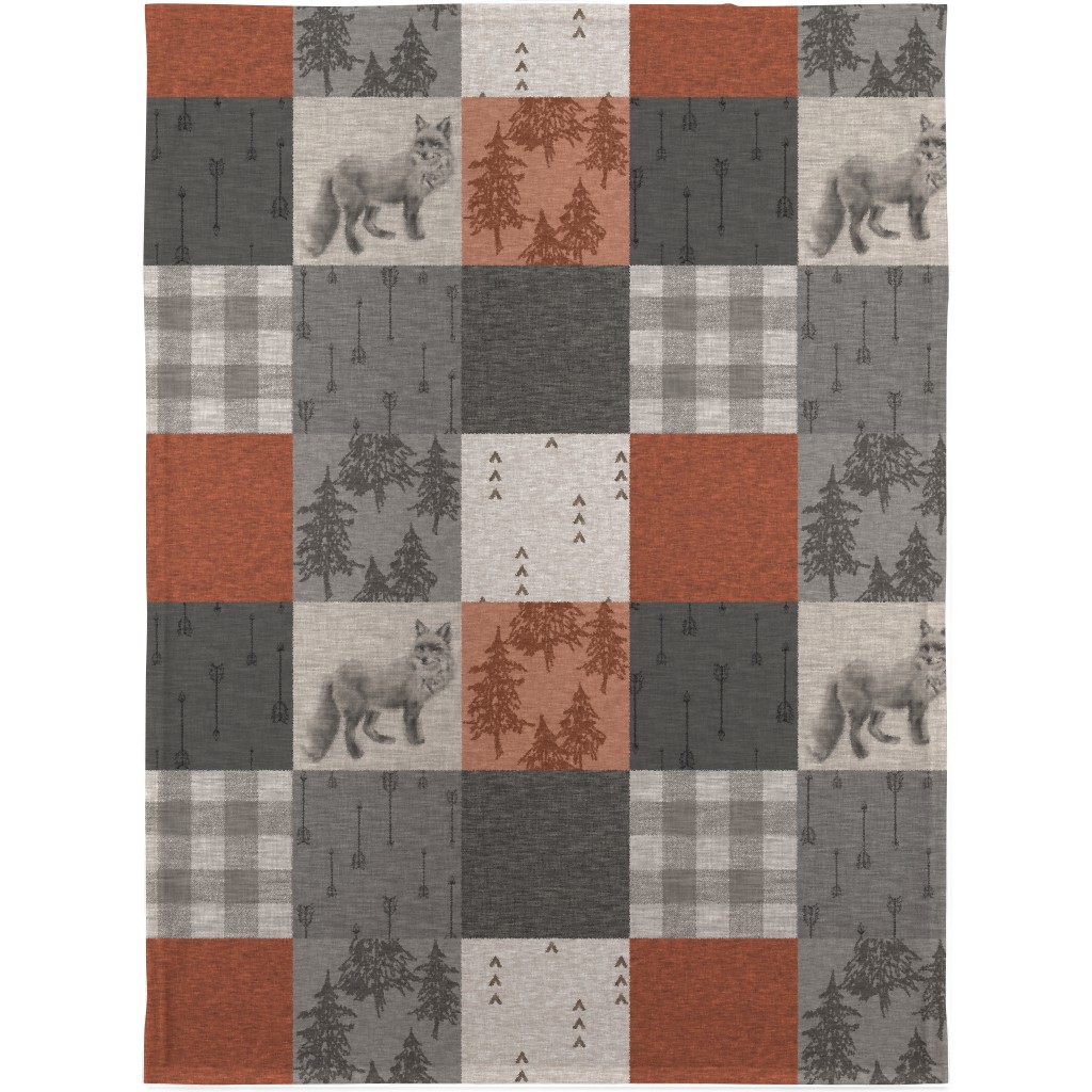 Fox and Arrows - Rust and Grey Blanket, Fleece, 30x40, Gray