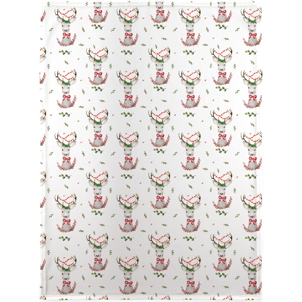 Holiday Fancy Deer With Holly Blanket, Fleece, 30x40, Multicolor