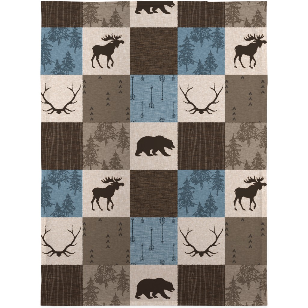 Rustic Woodlands - Blue, Brown and Cream Blanket, Fleece, 30x40, Brown