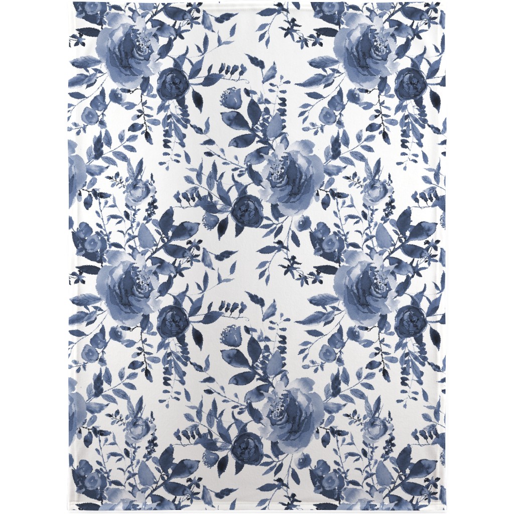 Blue and White Florals - Indigo Blanket, Fleece, 30x40, Blue, True Blue