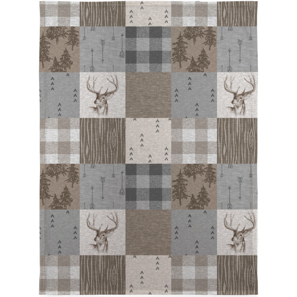 Rustic Buck - Brown and Grey Blanket, Fleece, 30x40, Brown