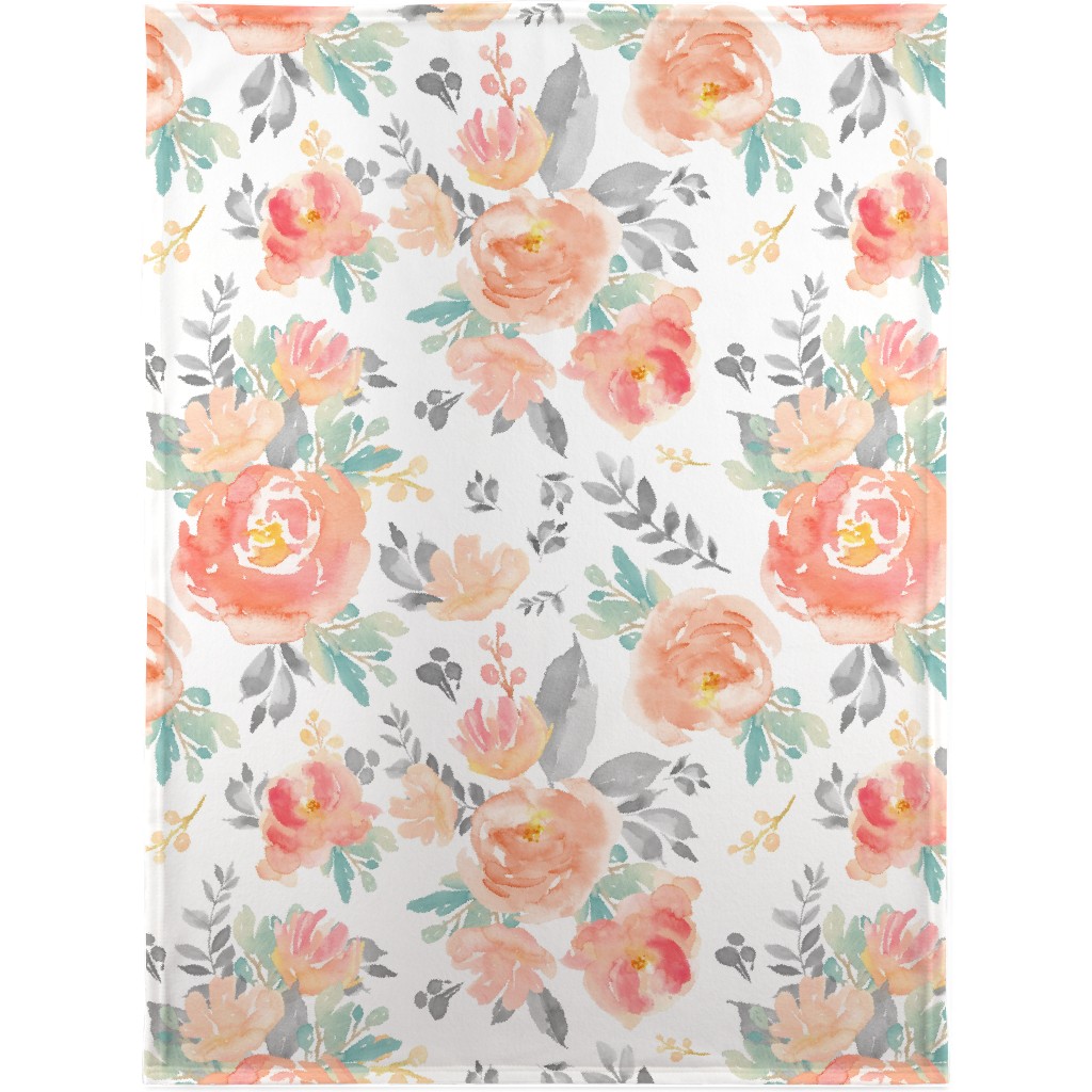 Watercolor Florals Blanket, Fleece, 30x40, Orange