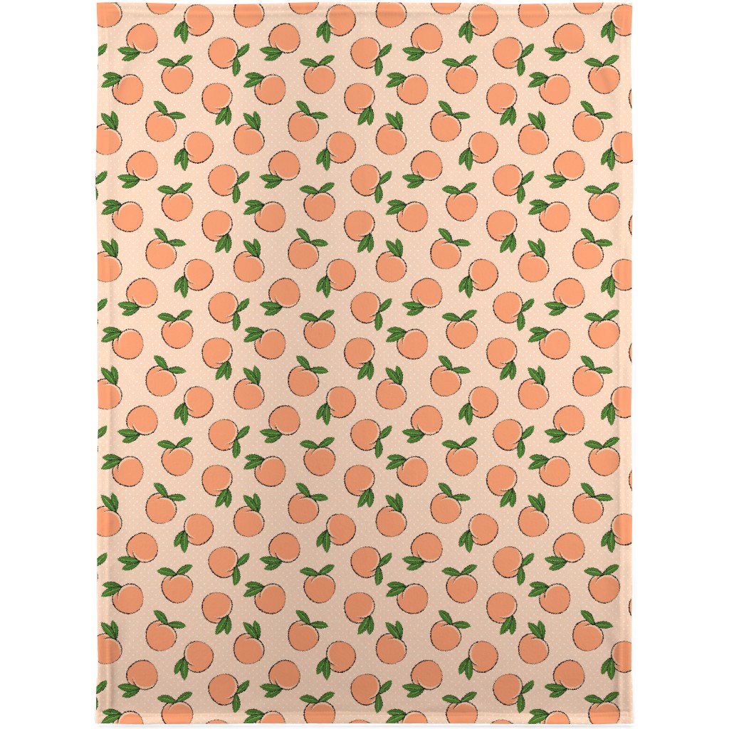 Peachy Polka Dots - Peach Blanket, Fleece, 30x40, Orange, Orange