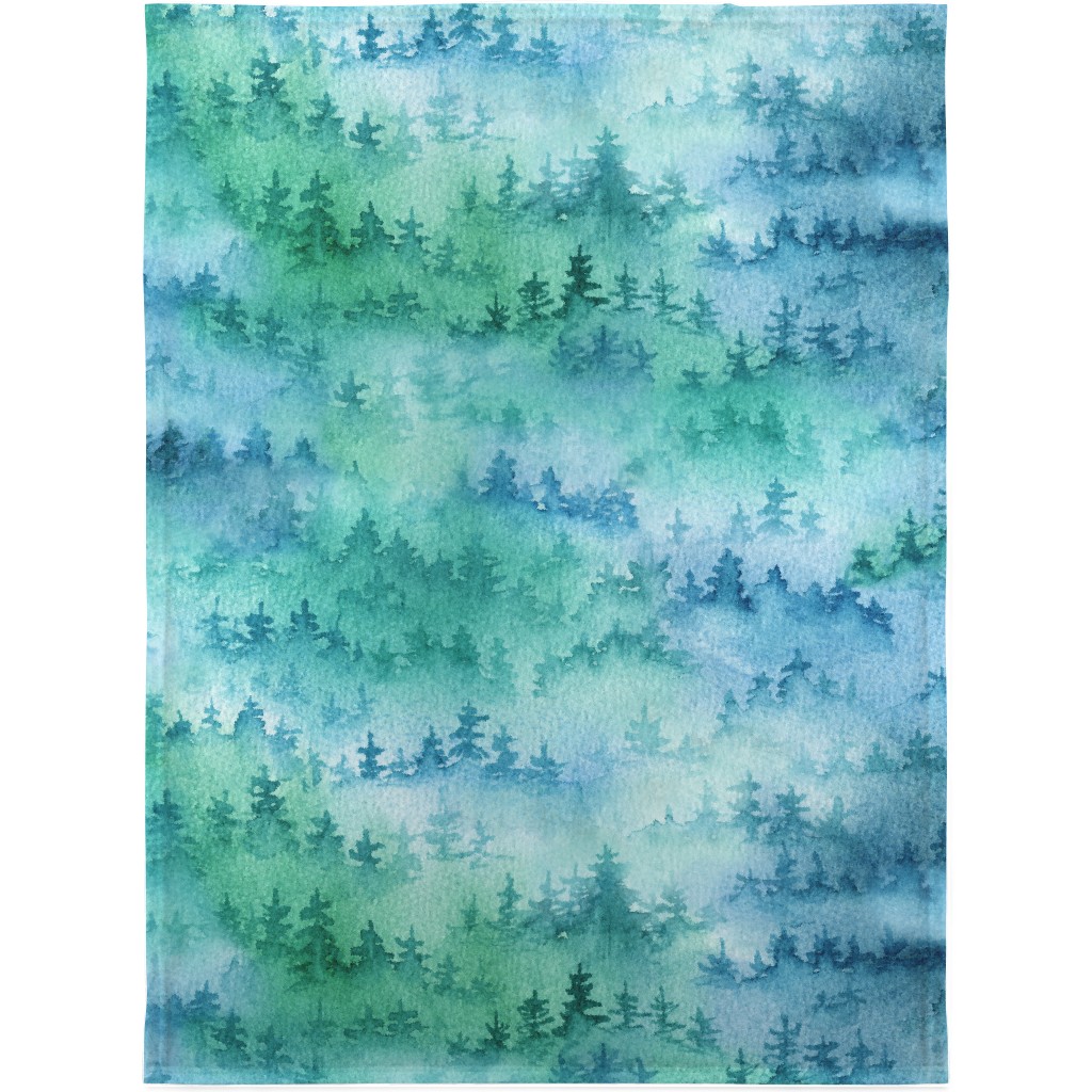 Foggy Forest - Blue and Green Blanket, Fleece, 30x40, Green, Classic Green