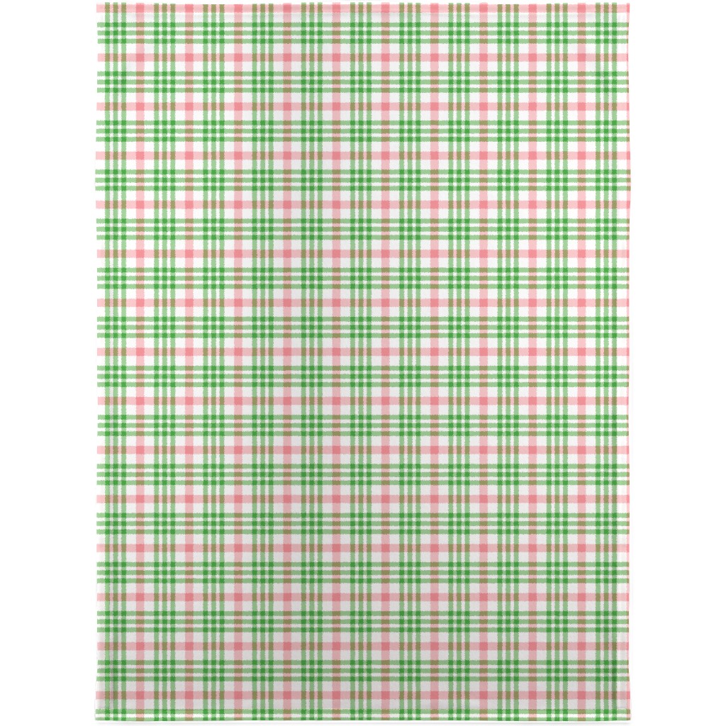 Pink, Green, and White Plaid Blanket, Fleece, 30x40, Green