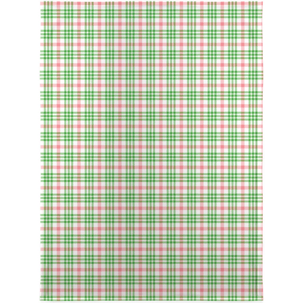 Pink, Green, and White Plaid Blanket, Fleece, 30x40, Green