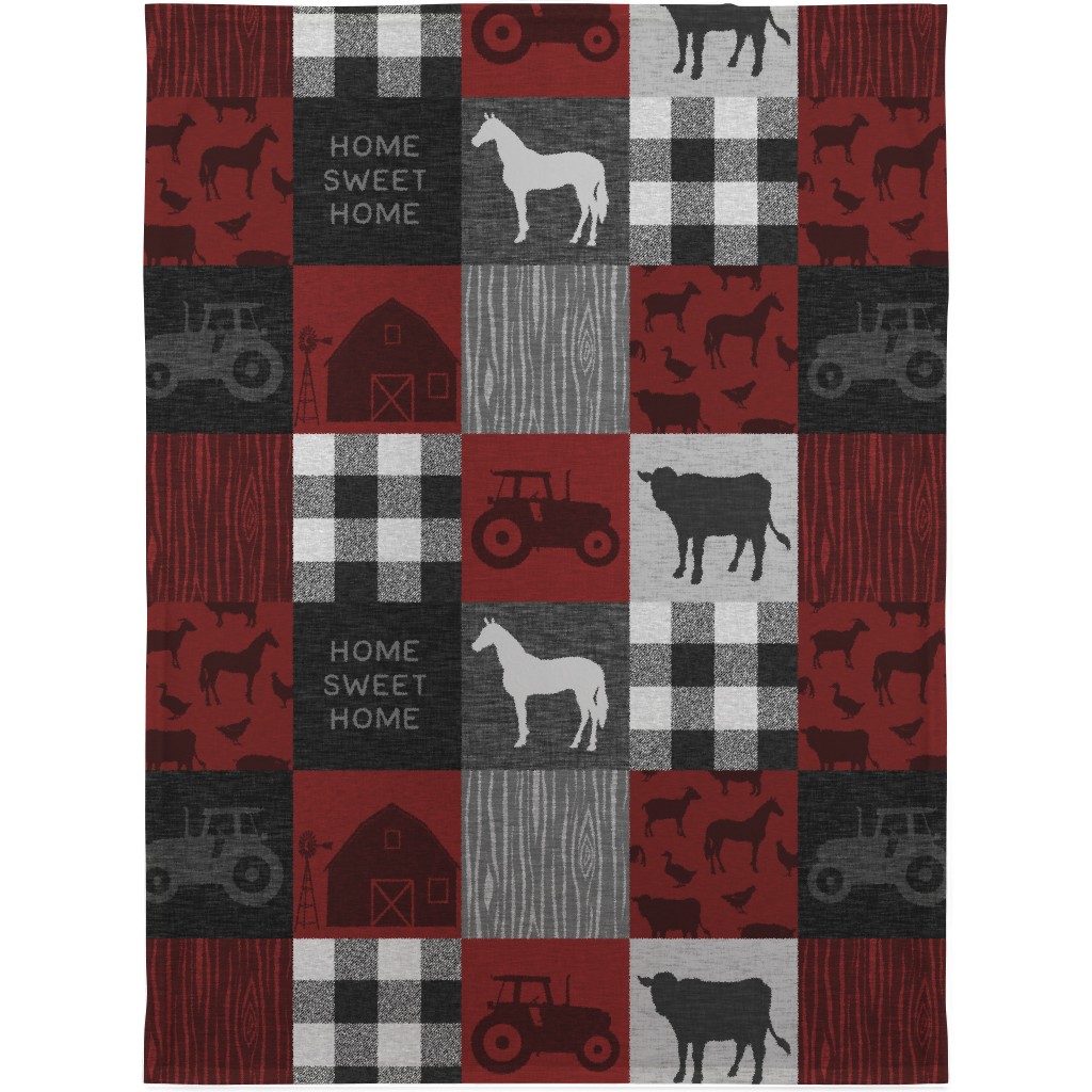 Home Sweet Home Farm - Red and Black Blanket, Fleece, 30x40, Red, Red